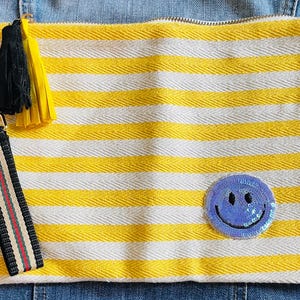 New Style! Upcycled Sequin patch makeup holiday Bag | zip close with inside pocket and lined | Betty & Pudge Summer of Sparkle
