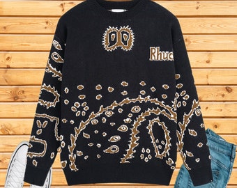 Rhude Sweatshirts Rhude Sweater Ethnic Cashew Jacquard Round Neck Sweater High Street Sweater Jacket Unisex