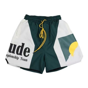 Rhude Shorts Sunset Theme Color Matching Elastic Sports Casual Shorts High Street Beach Shorts Unisex Green