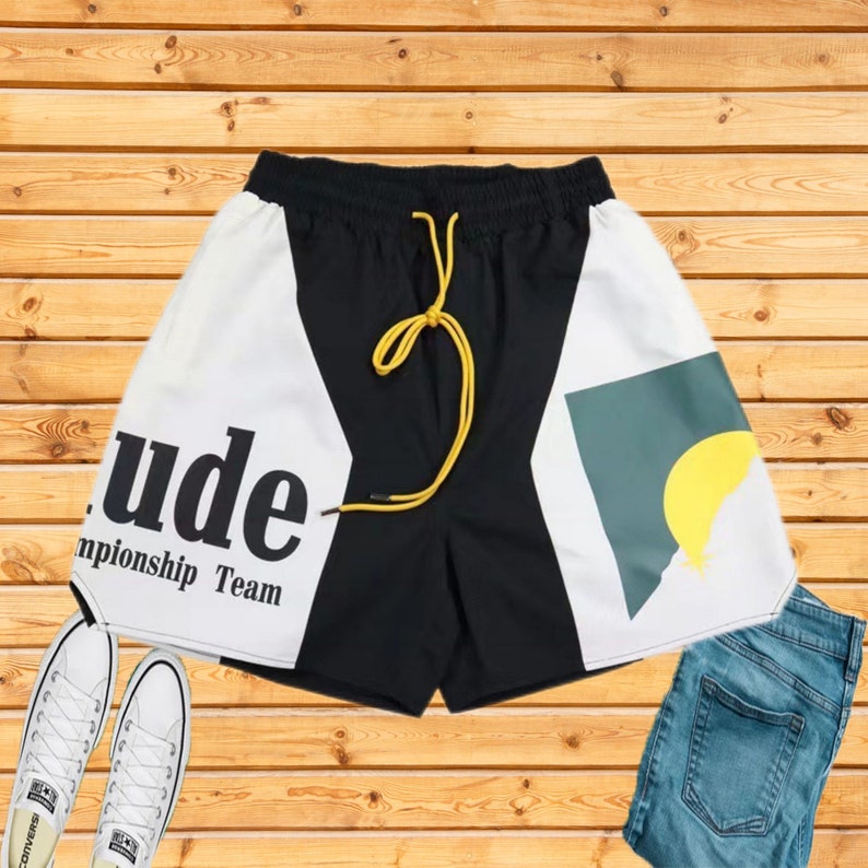 Rhude Shorts Sunset Theme Color Matching Elastic Sports Casual Shorts High Street Beach Shorts Unisex imagem 1