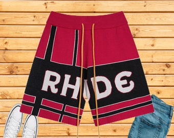 Rhude Shorts Letters Color Block Jacquard Knitted Wool Casual Shorts American High Street Trousers Unisex