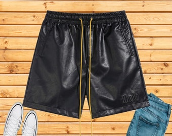 Rhude Shorts Letter Printed Elastic Pants PU Leather Shorts American High Street Casual Loose Beach Shorts Unisex