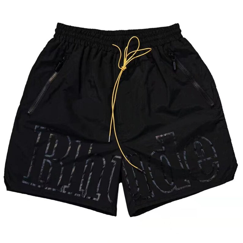 Rhude Shorts Letters Casual Sports Shorts American High Street Casual Loose Beach Shorts Unisex Black-2