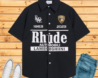 Camiseta Rhude con estampado de letras High Street Casual cuello redondo manga corta suelta Unisex