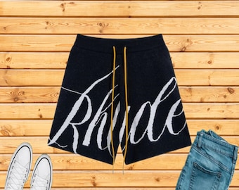 Rhude Shorts Short décontracté en laine tricotée en jacquard à lettres, American High Street Pantalons unisexe