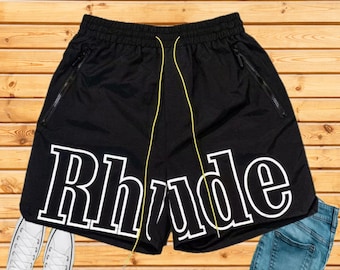 Pantalones cortos Rhude con letras, pantalones cortos deportivos informales, pantalones cortos de playa sueltos informales de American High Street, unisex
