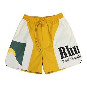 Rhude Shorts Sunset Theme Color Matching Elastic Sports Casual Shorts High Street Beach Shorts Unisex Yellow