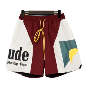 Rhude Shorts Sunset Theme Color Matching Elastic Sports Casual Shorts High Street Beach Shorts Unisex Red