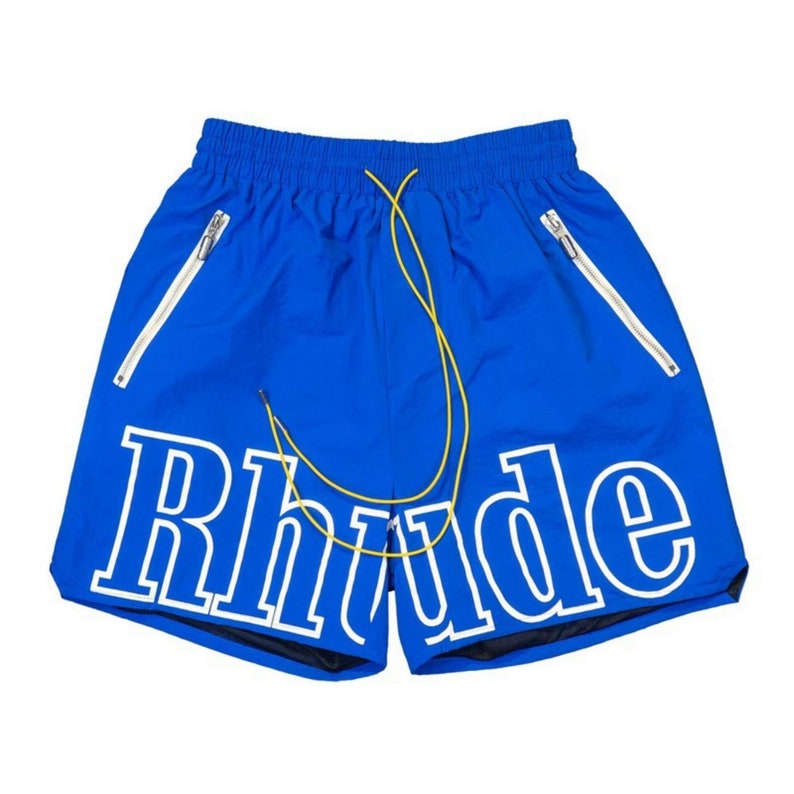 Rhude Shorts Letters Casual Sports Shorts American High Street Casual Loose Beach Shorts Unisex Blue-1