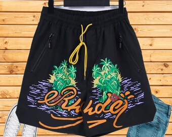 Rhude Shorts Coconut Letters Printed Casual Shorts High Street Elastic Beach Sports Shorts Unisex