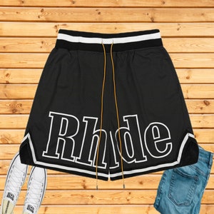 Rhude Shorts American High Street Stitching Striped Elastic Sports Mesh Basketball Shorts Unisex imagem 1