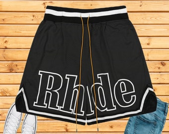 Rhude Shorts American High Street Stitching Striped Elastic Sports Mesh Basketball Shorts Unisex