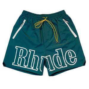 Rhude Shorts Letters Casual Sports Shorts American High Street Casual Loose Beach Shorts Unisex Green