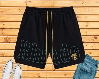 Pantaloncini Rhude Pantaloncini co-branded Lettere Ricamo Pantaloncini da spiaggia americani per il tempo libero e lo sport di strada unisex