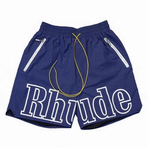 Rhude Shorts Letters Casual Sports Shorts American High Street Casual Loose Beach Shorts Unisex Blue-2