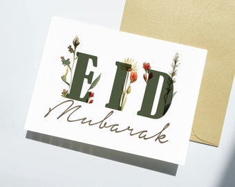 EID CARD | Printable Digital Download Eid Cards | Modern Floral Islamic Greeting Cards | Eid Mubarak Gift Eidi | 5x7 A6 4x6