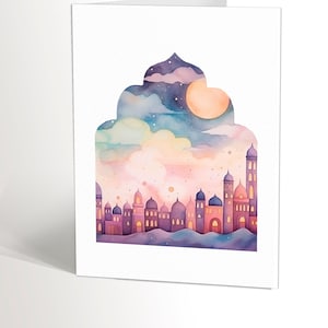 CARTÃO EID | Cartões Eid para download digital para impressão | Cartões islâmicos modernos da aguarela | Presente de Eid Mubarak Eidi | 5x7A6 4x6