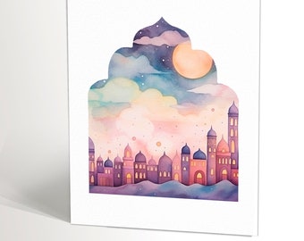 EID CARD | Printable Digital Download Eid Cards | Modern Watercolor Islamic Greeting Cards | Eid Mubarak Gift Eidi | 5x7 A6 4x6