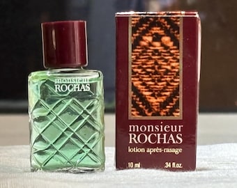 Vintage 80s mini Monsieur Rochas aftershave lotion, 10ml, full + box (MEN'S)