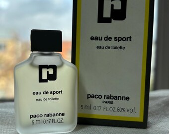 Vintage 1980s miniature: Paco Rabanne Eau de Sport, EdT 5ml, FULL, w/box (MEN'S)