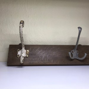 Old coat rack, hook rail, oak wood, handmade, rustic wooden coat rack, 50s, shabby, vintage, country house decoration