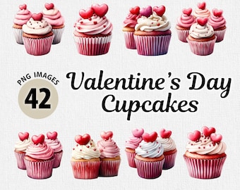 Akvarell Alla hjärtans dag-cupcakes PNG-paket, Alla hjärtans dag-cupcakes Clipart, Cupcake-sublimering, Alla hjärtans dag-mat PNG, Alla hjärtans dag-sötsaker PNG