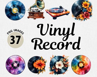 Akvarell vinylskiva PNG Clipart-paket, akvarell musik Clipart PNG, grammofon PNG, fonograf PNG, skivspelare PNG, skivspelare PNG
