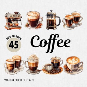 Watercolor Coffee PNG Bundle, Watercolor Coffee Clipart, Coffee Cup Clipart, Food Clipart, Drinks Clipart, Coffee Mug PNG, Hot Beverages PNG