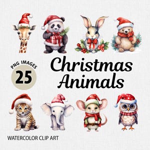 Aquarell Weihnachtstiere PNG Bundle, Weihnachten Tiere Clipart, süße Weihnachtstiere PNG Clipart, Clipart Tiere Weihnachten PNG Bundle