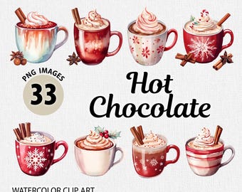 Akvarell jul varm choklad PNG-paket, varm choklad clipart-paket, juldryck PNG, juldrycker PNG, julmat PNG