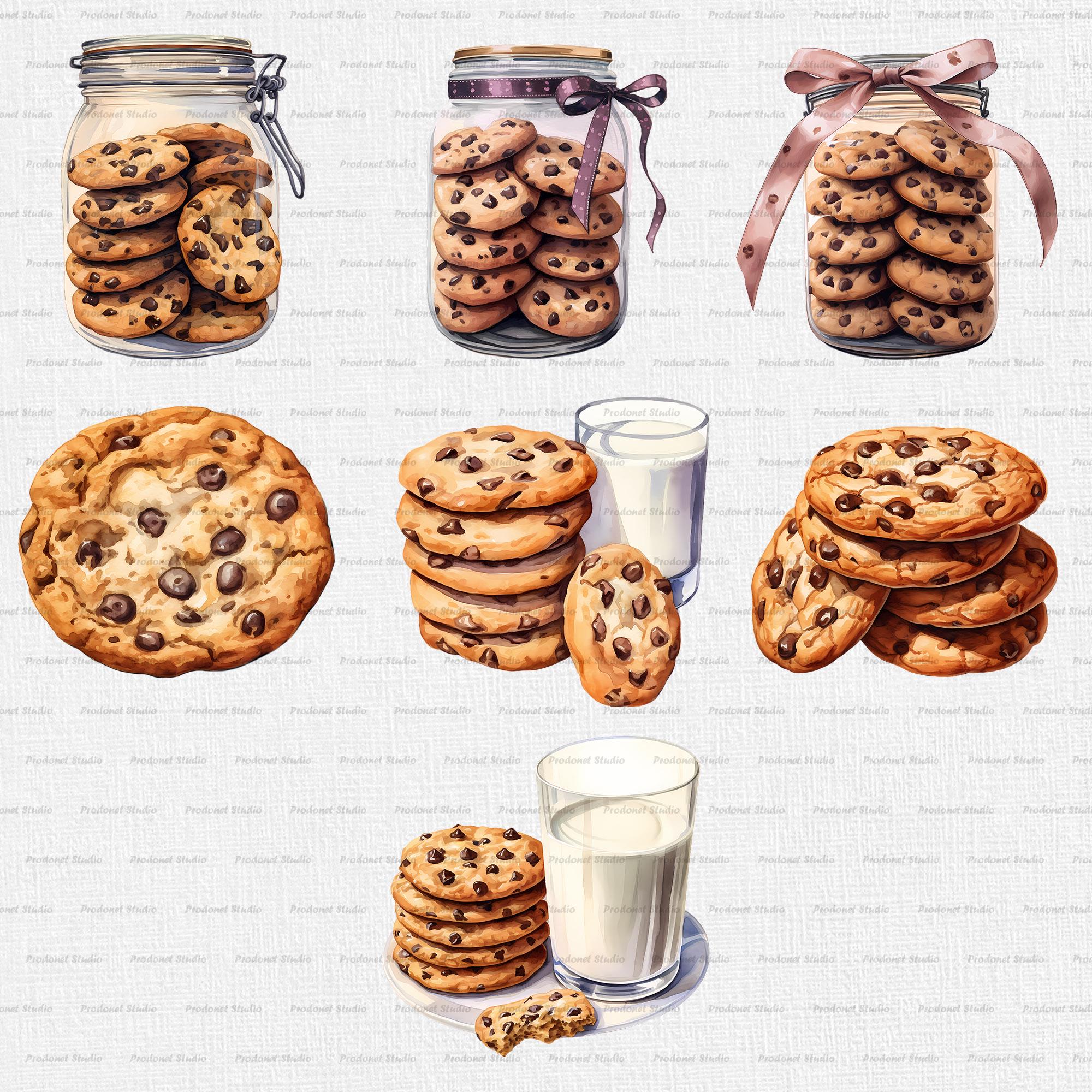 Watercolor Chocolate Chip Cookies PNG Bundle, Chocolate Chip Cookies ...
