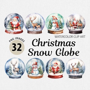 Watercolor Christmas Snow Globe PNG Bundle, Transparent Background, DIY Sublimations, High-Resolution, Instant Download, Commercial License
