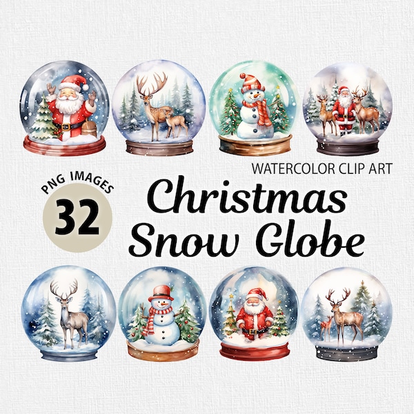 Watercolor Christmas Snow Globe PNG Bundle, Transparent Background, DIY Sublimations, High-Resolution, Instant Download, Commercial License