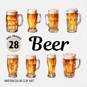 Watercolor Beer Glass PNG Clipart Bundle, Beer Clipart, Cocktail PNG, Beer Mug PNG, Drinks Clipart, Alcohol Clipart Png, Watercolor Cocktail