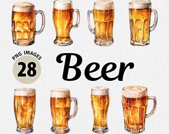 Watercolor Beer Glass PNG Clipart Bundle, Beer Clipart, Cocktail PNG, Beer Mug PNG, Drinks Clipart, Alcohol Clipart Png, Watercolor Cocktail