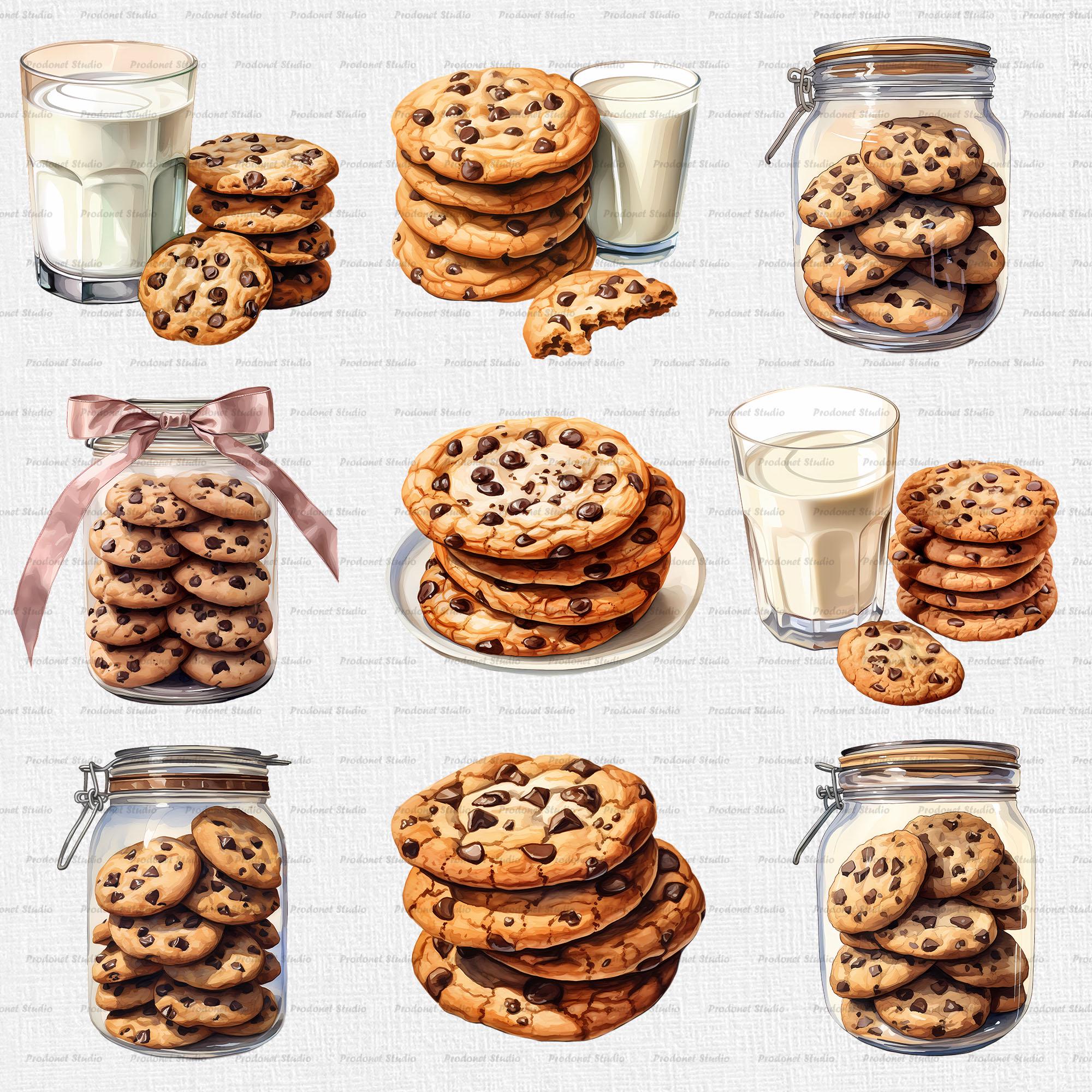 Watercolor Chocolate Chip Cookies PNG Bundle, Chocolate Chip Cookies ...