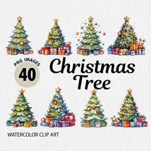 Aquarel kerstboom PNG-bundel, transparante achtergrond, DIY-sublimaties, hoge resolutie, Instant Download, commerciële licentie