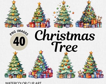 Watercolor Christmas tree PNG Bundle, Transparent Background, DIY Sublimations, High-Resolution, Instant Download, Commercial License