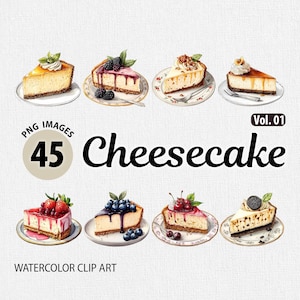 Bundle aquarelle de gâteau au fromage PNG, Clipart gâteau au fromage, gâteau au fromage PNG, Dessert alimentaire PNG, Clipart cuisson, aquarelle gâteau Clipart, Png de boulangerie