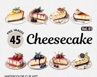 Akvarell cheesecake PNG-paket, cheesecake Clipart, cheesecake PNG, dessertmat PNG, bakning Clipart, akvarell tårta Clipart, bageri PNG