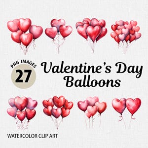 Watercolor Valentine’s Day Balloons PNG Clipart Bundle, Red Balloons PNG, Valentine Balloons PNG, Heart Balloons Png, Valentines Balloon Png