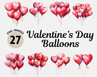 Akvarell Alla hjärtans dag-ballonger PNG Clipart-paket, röda ballonger PNG, Alla hjärtans dag-ballonger PNG, hjärtballonger PNG, Alla hjärtans dag-ballonger PNG