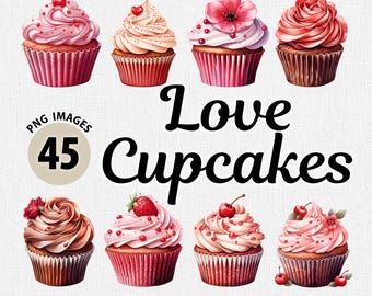 Akvarell Alla hjärtans dag-cupcakes PNG, Alla hjärtans dag-cupcakes Clipart, Alla hjärtans dag png-paket, Alla hjärtans dag-mat PNG, Kärleks-cupcakes PNG