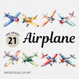 Watercolor Vintage Airplane PNG Clipart Bundle, Watercolor Retro Airplane PNG, Vintage Airplane ClipArt, Aviation clipart PNG, Nursery Decor