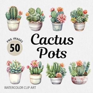 Paquete de imágenes prediseñadas de cactus en maceta de acuarela, imágenes prediseñadas de suculentas de acuarela, imágenes prediseñadas florales, imágenes prediseñadas de flores, imágenes prediseñadas de cactus en maceta, imágenes prediseñadas de plantas en maceta