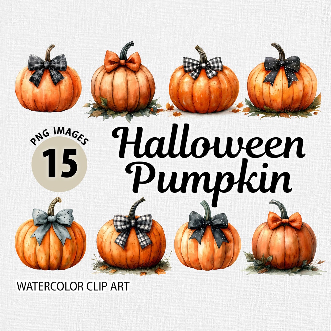 Watercolor Halloween Pumpkin Clipart PNG Bundle, Transparent Background ...