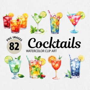 Cocktail Clipart Bundle / Acquarello, Colorato, Cocktail Estivi / 82 Immagini PNG ad Alta Risoluzione / Download Istantaneo / Licenza Commerciale