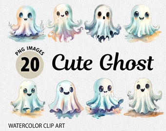 Niedliche Geist Clipart, Aquarell Halloween PNG, Junk Journal Clipart Bundle, Digitaler Planer, Papier Handwerk Bilder, Gruselige Clipart Bundle