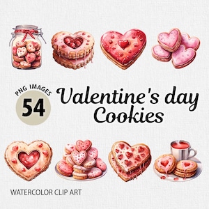 Watercolor Valentine's Day Cookies PNG, Valentine Cookie Clipart, Valentine's day png Bundle, Valentine's Day Food PNG, Heart Shaped Cookies