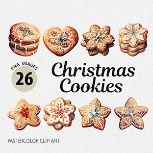 Biscuits de Noël aquarelle PNG, clipart de biscuit de pain d'épice de Noël, lot de cliparts Noël, nourriture de Noël PNG, cookie de pain d'épice PNG